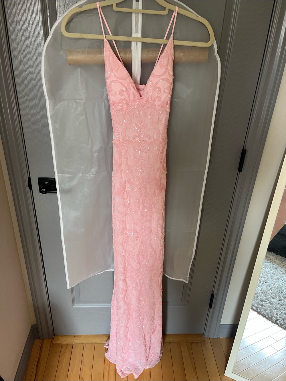 Windsor Pink Sequin V-Neck Mermaid Prom Dress - Picture 3 of 5